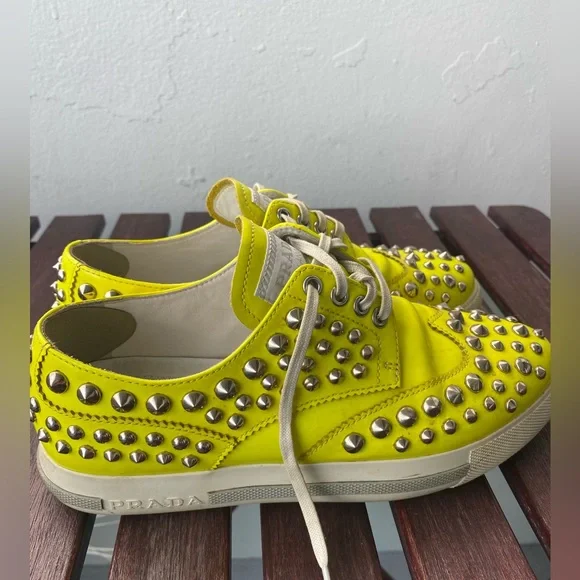 Prada studded neon yellow sneakers sz 37 - Picture 5 of 11